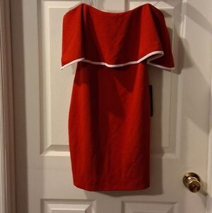 bebe Strapless Dress in Vibrant Red with White Trim